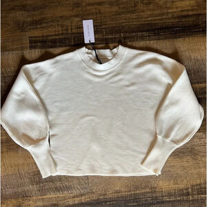 PINK ROSE CROPPED SWEATER KNIT RIBBED LONG SLEVE CREAM COLOR SIZE Med NEW